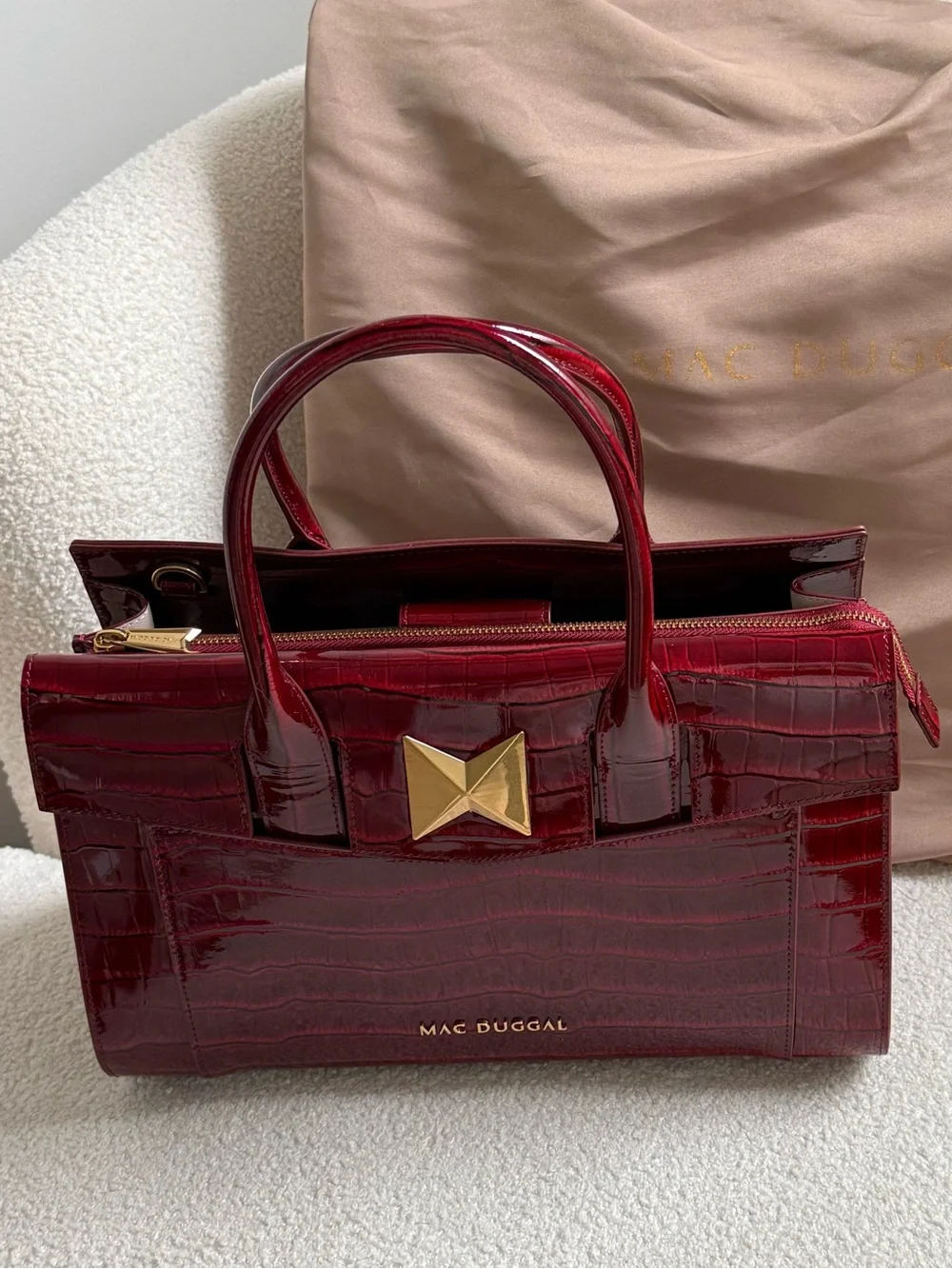 Mac Duggal - Large Croc-Embossed Leather Briefcase Bag With Gold Hardware